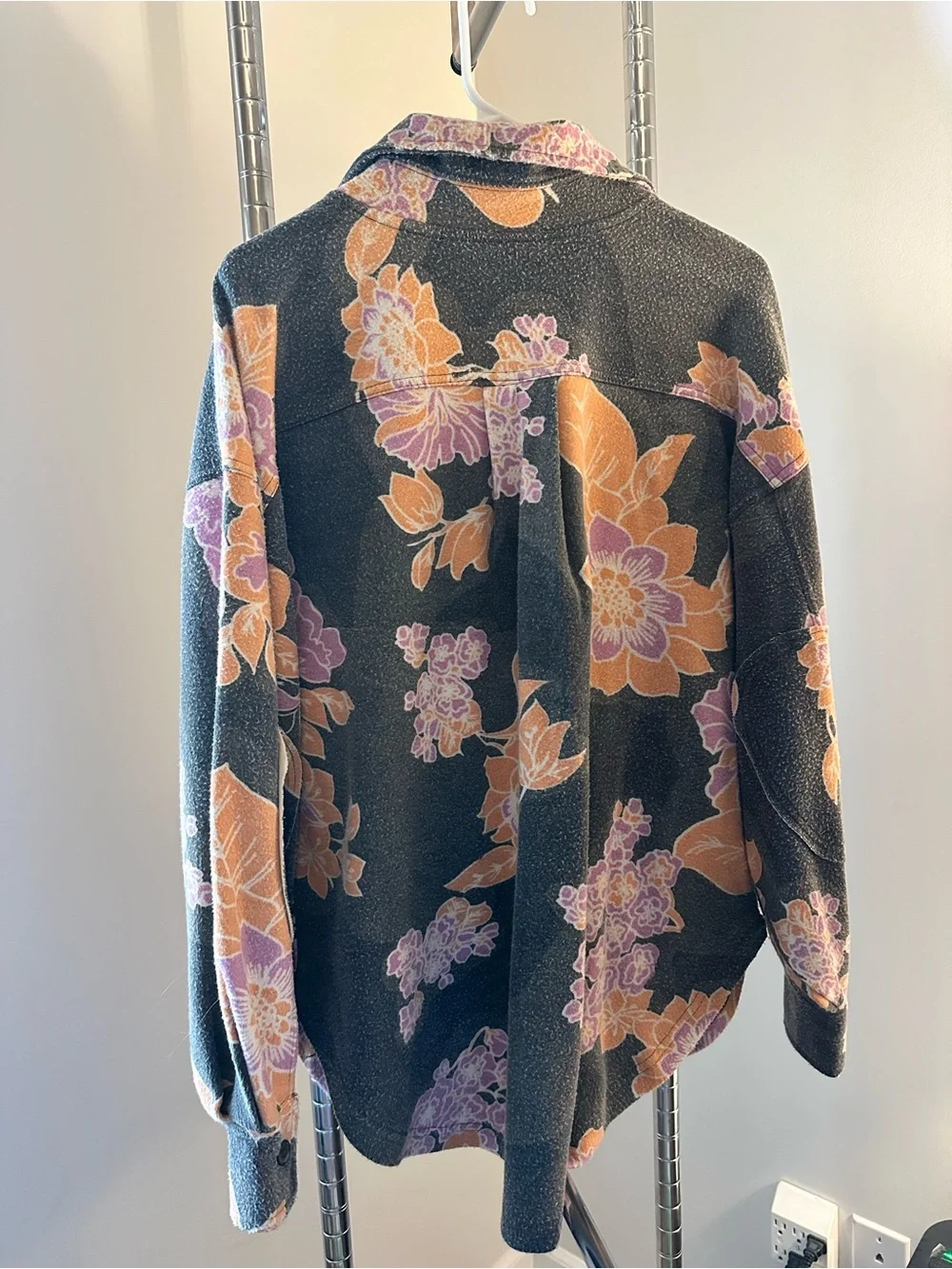 Free People Floral Jacket - Gray with Peach & Lilac - Picture 3 of 5